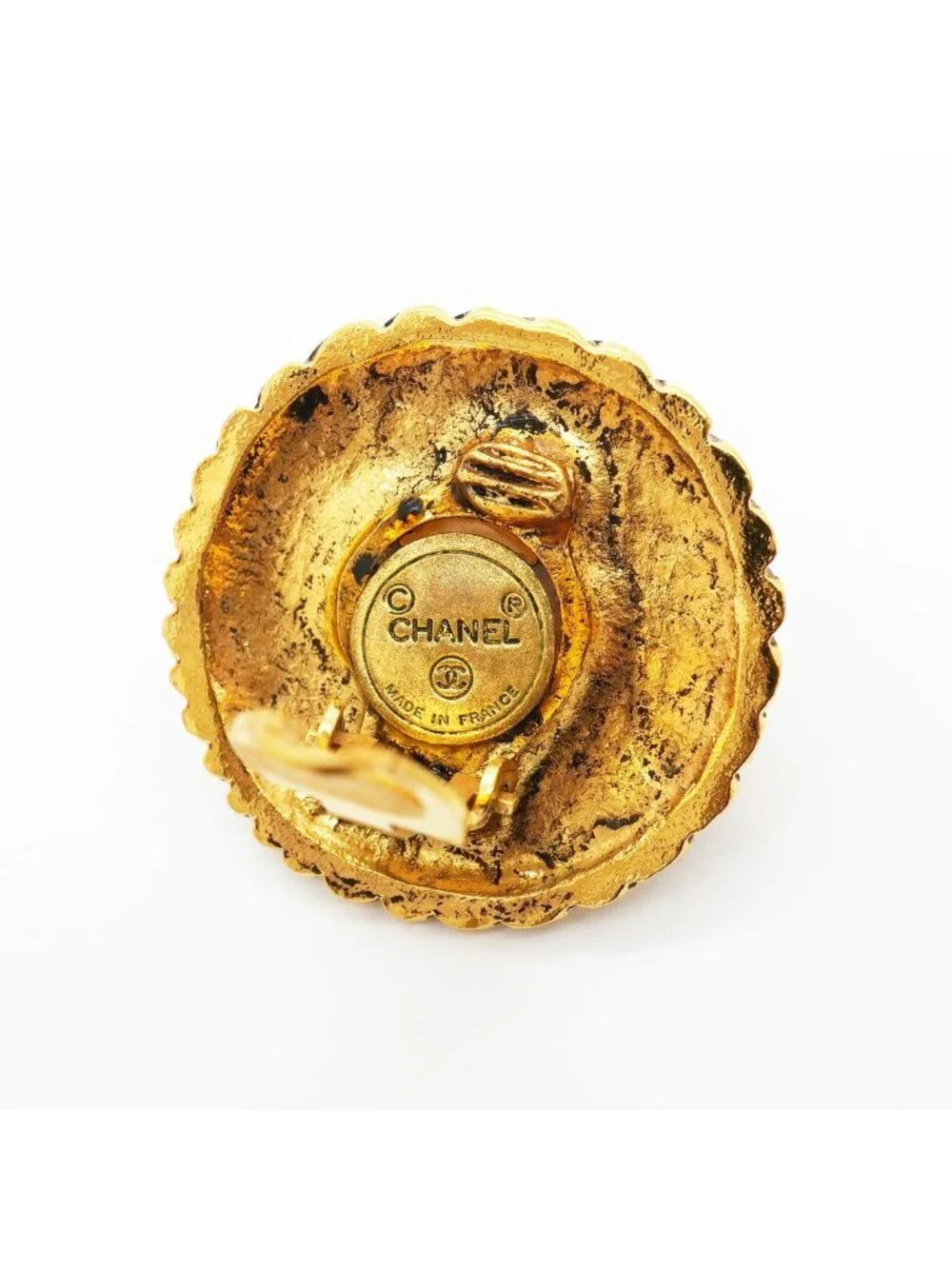 Chanel Earrings Vintage Round Circle Gold Plated Faux Pearl